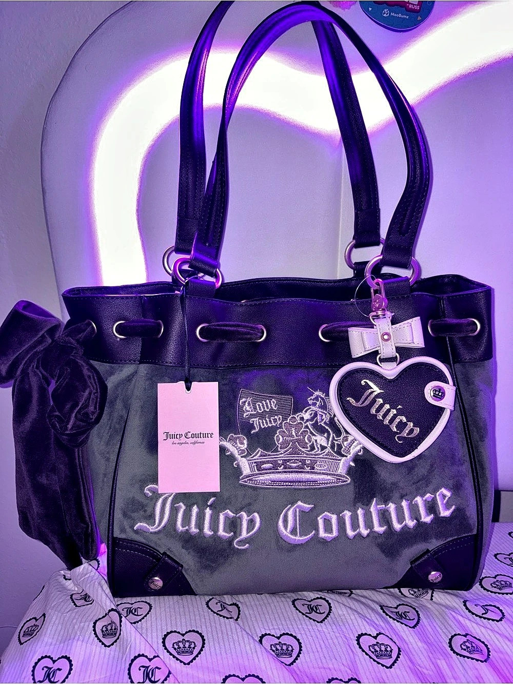 Juicy Couture Velour Daydreamer Tote Bag Black NWT